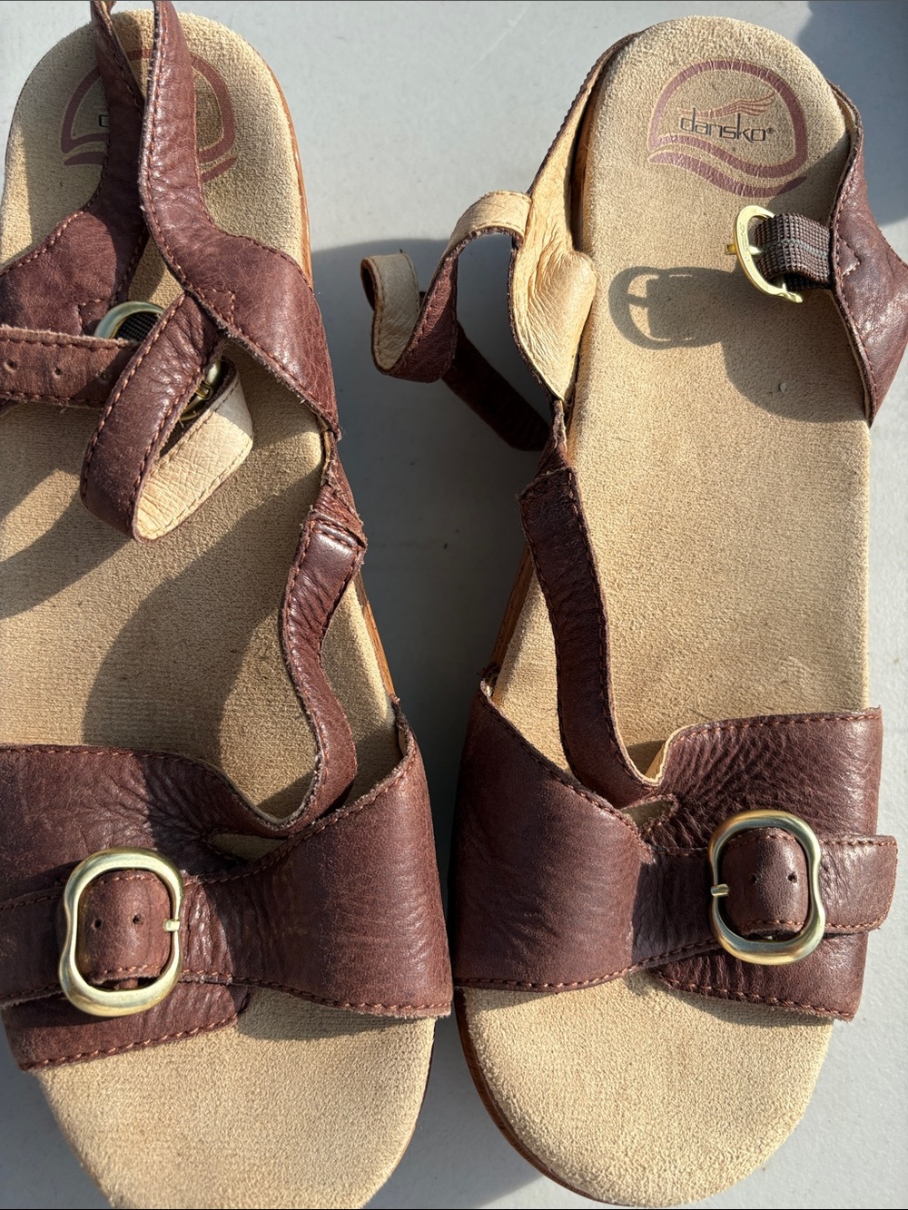 Dansko Brown Leather Buckle Slingback Clogs